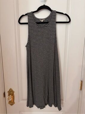 Madewell Highpoint Tank Dress Gray Black Stripe Sleeveless Swing Dress M